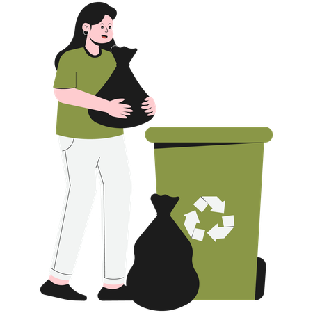 Woman putting rubbish into bin  イラスト