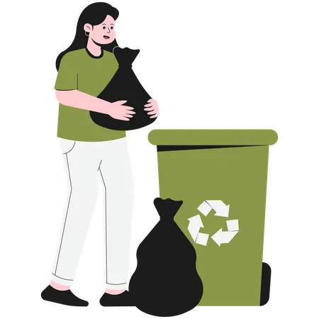 Woman putting rubbish into bin  Illustration