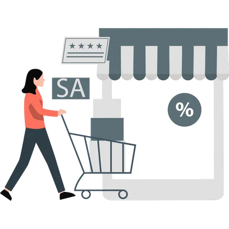 Woman putting things in trolley  Illustration