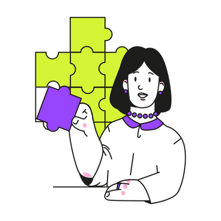 Woman putting together a complex puzzle  Illustration