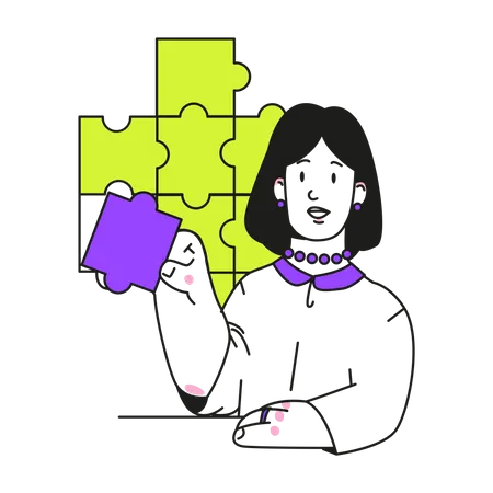 Woman putting together a complex puzzle  Illustration