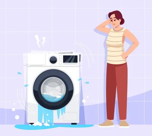 Woman puzzled by appliance breakdown Illustration