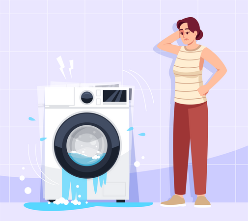 Woman puzzled by appliance breakdown  Illustration