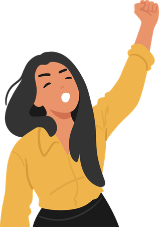 Woman Raising Fist In Powerful  Illustration