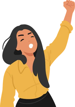 Woman Raising Fist In Powerful  Illustration