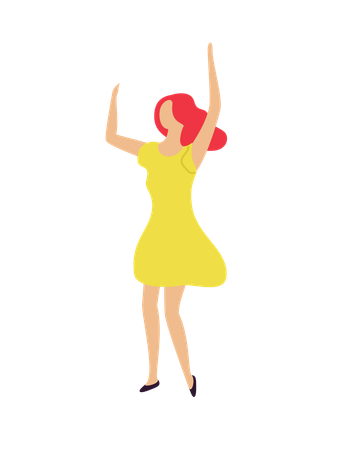 Woman raising hand and dancing  Illustration