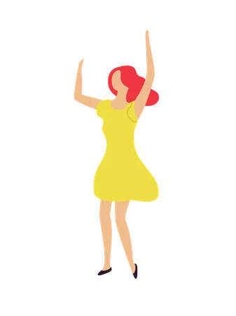 Partying Woman Dancing And Having Fun Vector Funny Character Wearing Yellow Dress Dancer Isolated Flat Style Adult Party Celebration And Activity Illustration