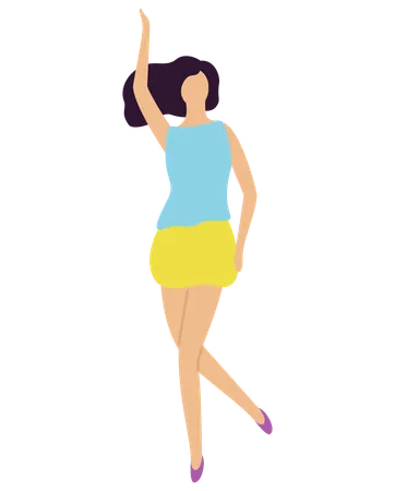 Woman raising hand and dancing  Illustration