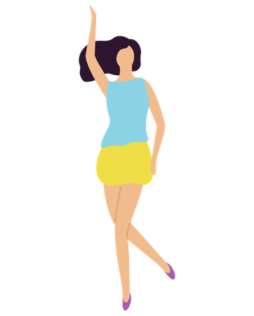 Woman raising hand and dancing  Illustration