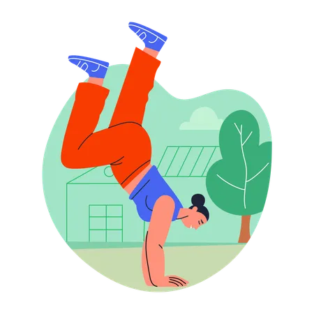 Woman Rapper Doing Hand stand pose  Illustration