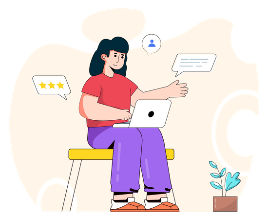 Woman rating online content Illustration