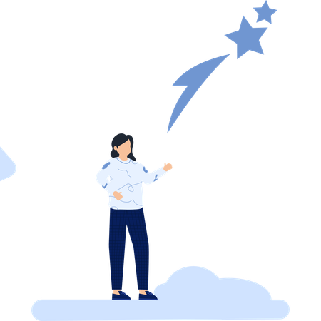 Woman Reaching for Stars  Illustration