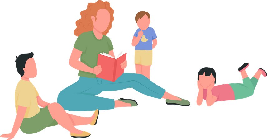 Woman read to children Illustration