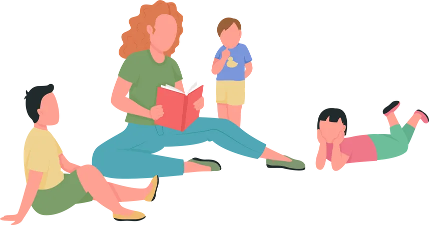 Woman read to children  Illustration