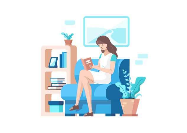 Woman Reading A Book  Illustration