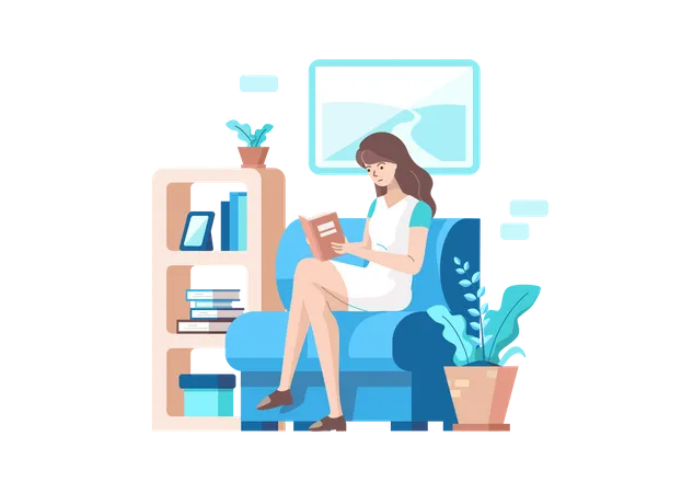 Woman Reading A Book  Illustration
