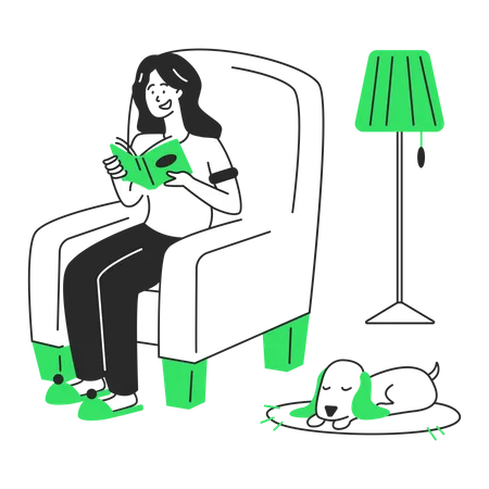 Woman reading a book in a comfortable environment Illustration