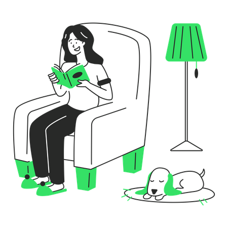 Woman reading a book in a comfortable environment  Illustration