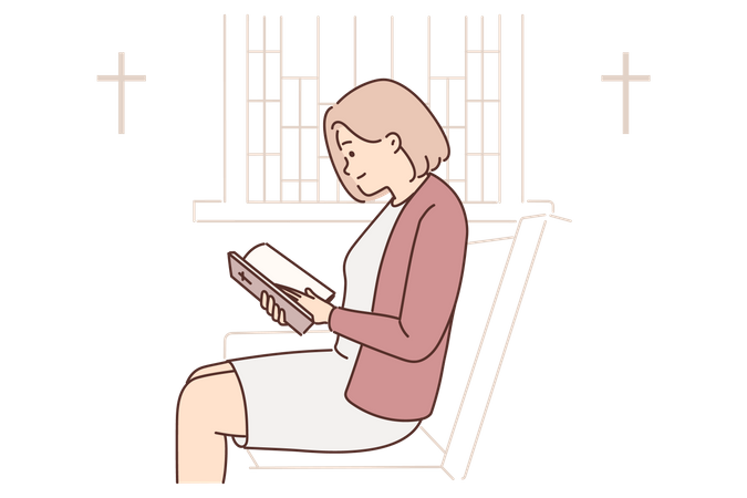 Woman reading bible  イラスト