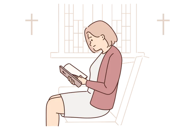 Woman reading bible  イラスト