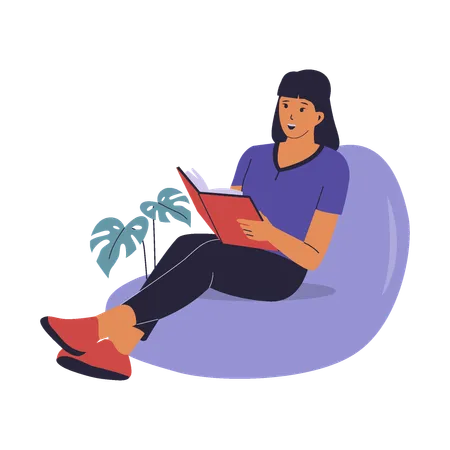 Vector Character Of Woman Reading A Book Vector Flat Illustration Illustration