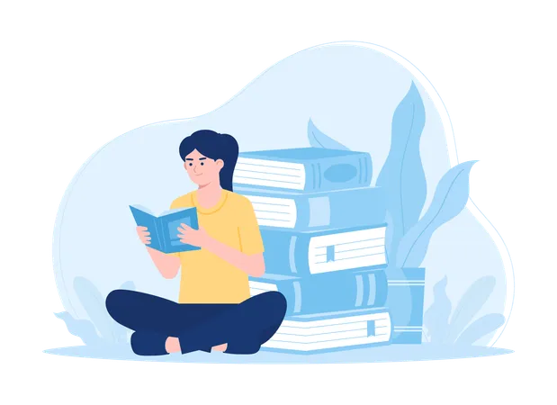 Tiny People Reading Books Trending Concept Flat Illustration Illustration