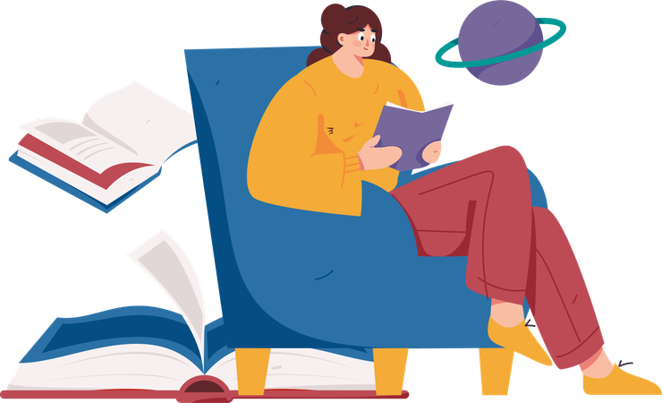 Woman Reading Book  Illustration