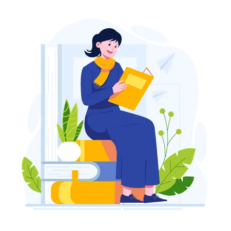 Woman Reading Book Flat Illustration Illustration