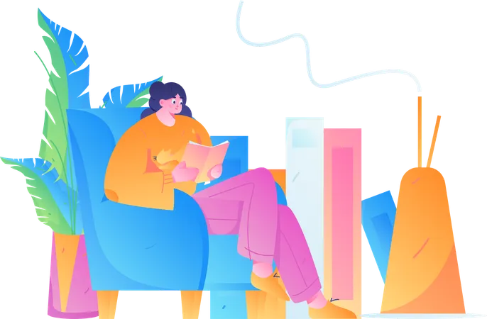 Woman reading book at home  Illustration
