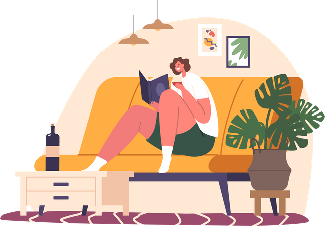Woman Reading Book At Home  Illustration