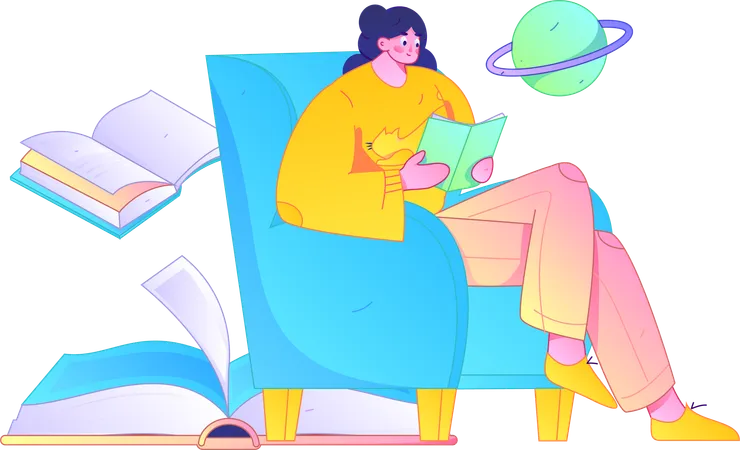 Woman reading book at home  Illustration