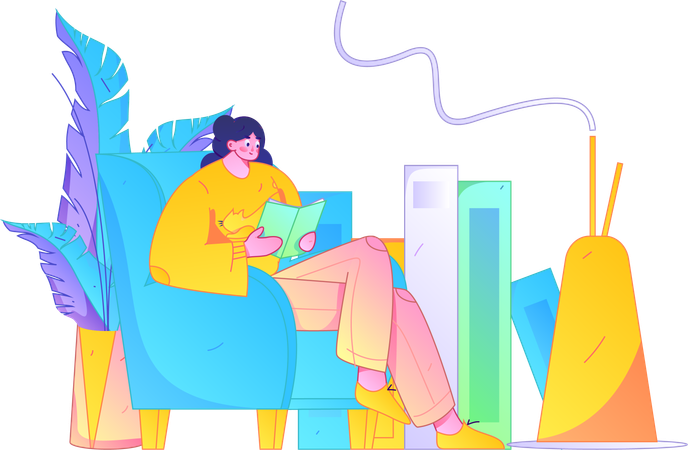 Woman reading book at home  Illustration