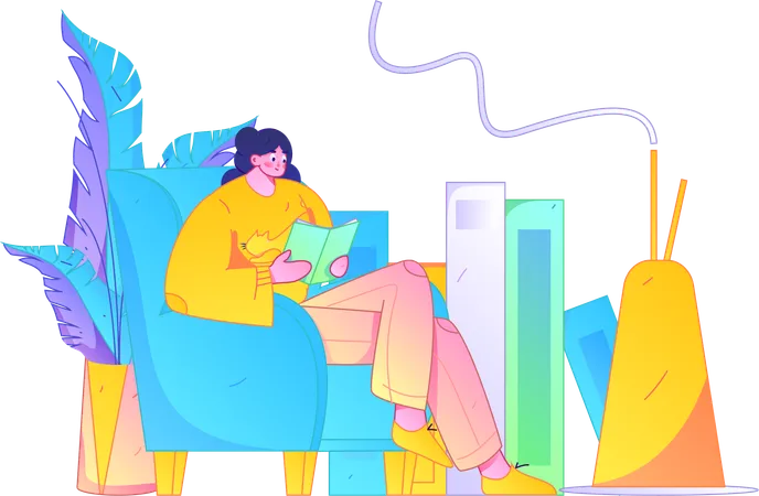 Woman reading book at home  Illustration