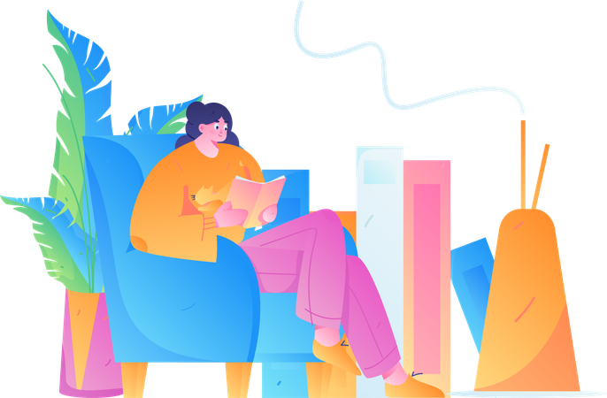 Woman reading book at home  Illustration