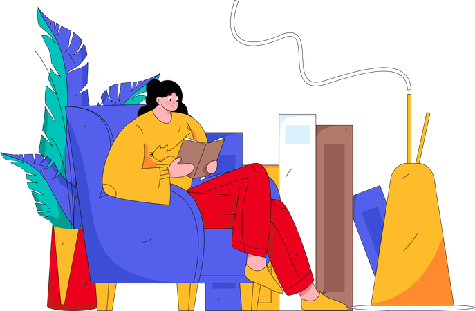 Woman reading book at home  Illustration