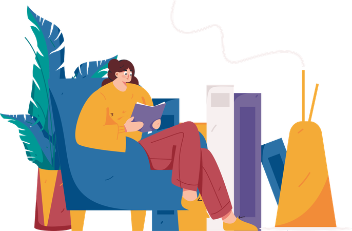 Woman reading book at home  Illustration