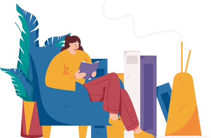 Woman reading book at home  Illustration