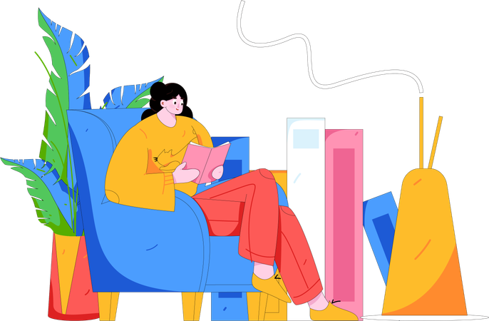 Woman reading book at home  Illustration