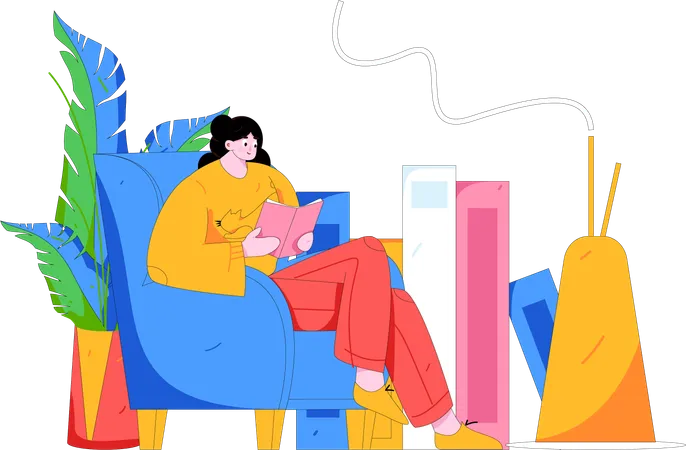 Woman reading book at home  Illustration