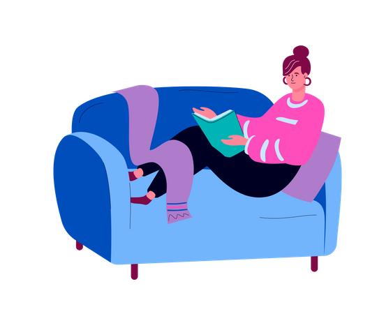 Woman reading book at home  Illustration