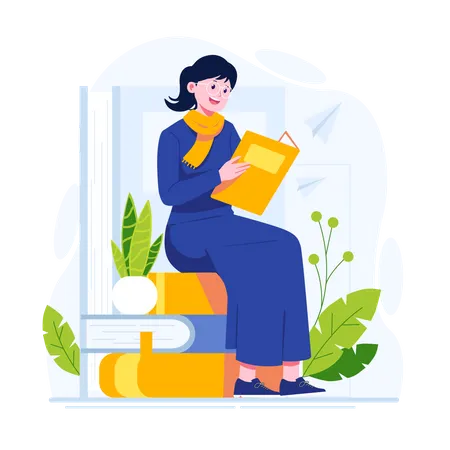 Woman reading book  Illustration