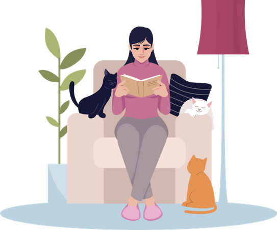 Woman reading book  일러스트레이션
