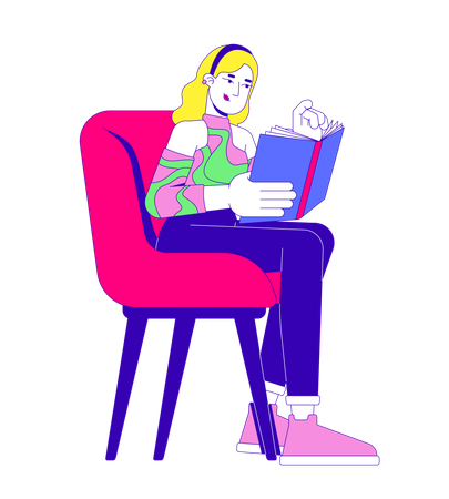 Woman reading book in cozy chair  Illustration