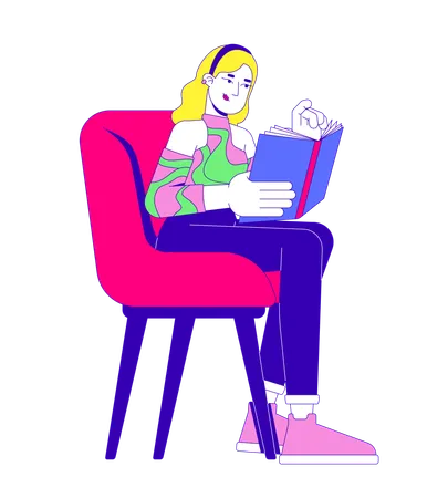 Woman reading book in cozy chair  Illustration