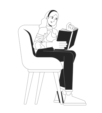 Woman reading book in cozy chair  Illustration