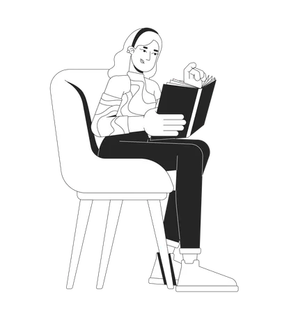 Woman reading book in cozy chair  Illustration