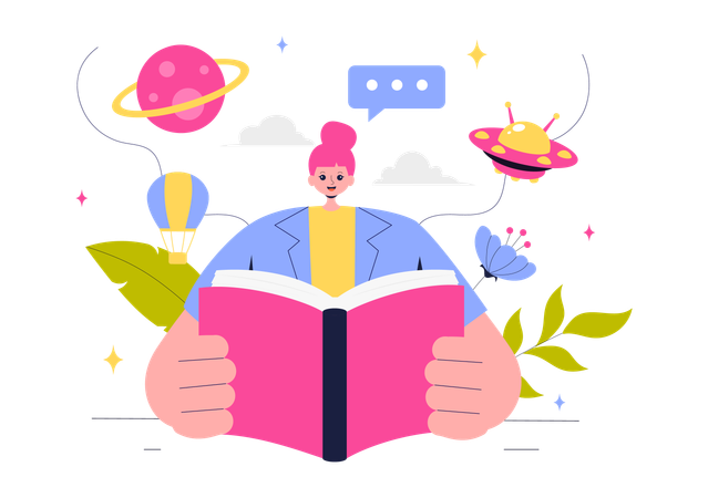 Woman reading book in park  Illustration