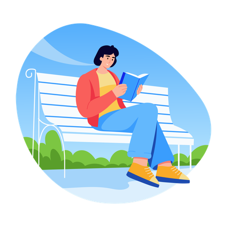 Woman reading book in park  Illustration