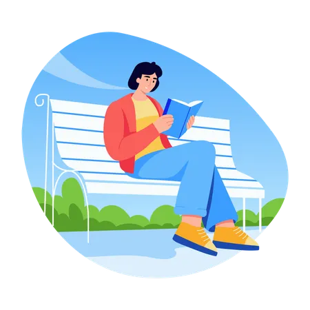 Woman reading book in park  Illustration