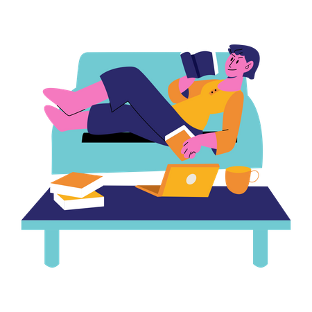 Woman reading book on chair  Illustration
